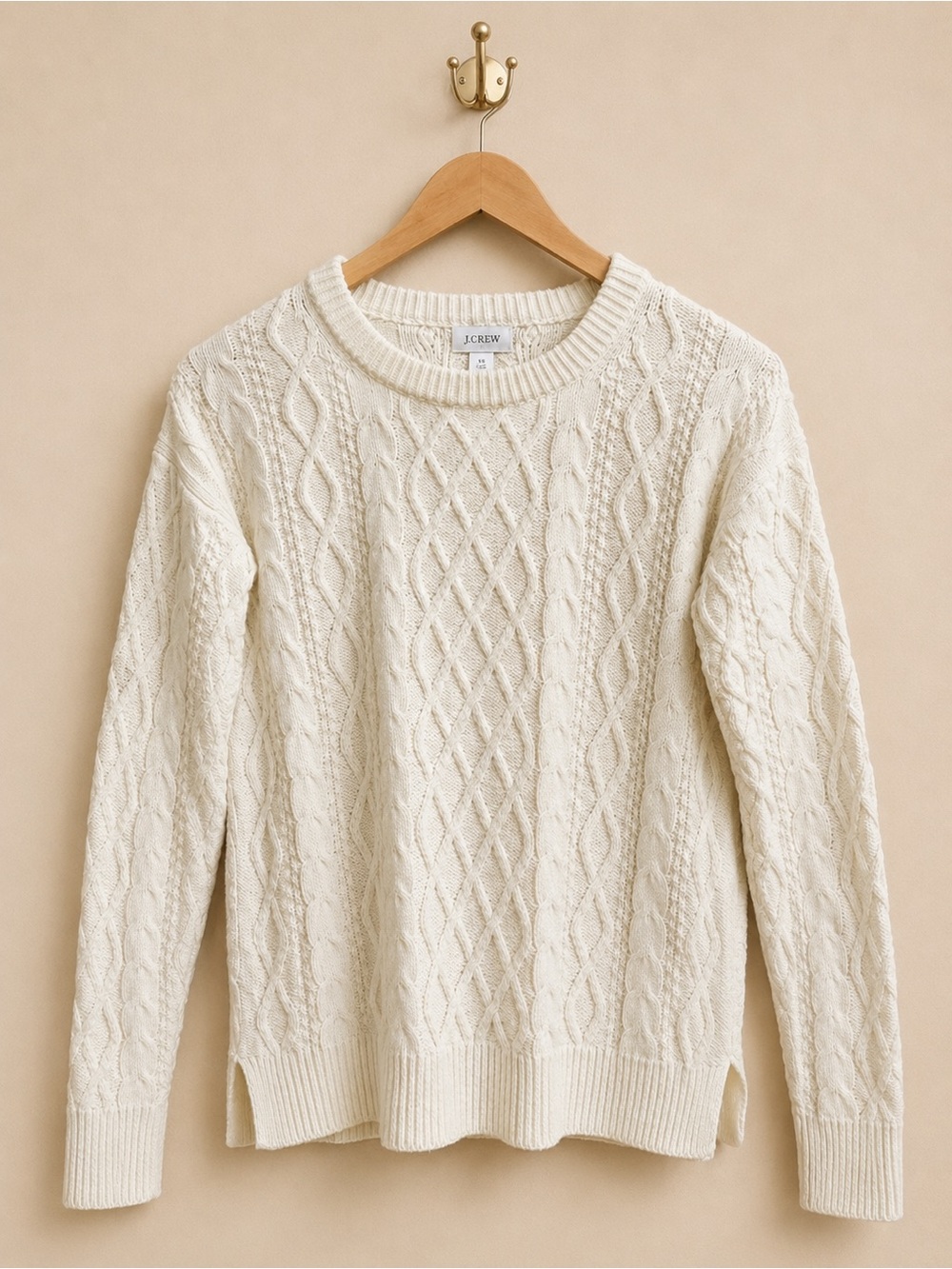 J.Crew Cream Cable Knit Sweater XS Cozy Classic